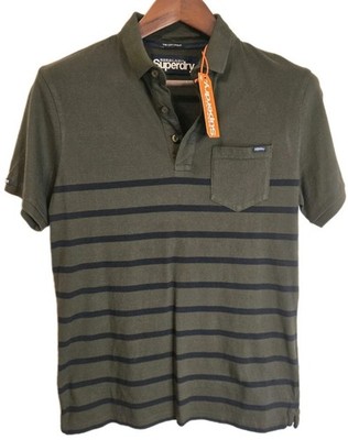 NWT Superdry City Polo Shirt Mens Medium Olive Green Striped Pocket Polo M