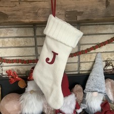 Target Wondershop White Monogram Knit Christmas Stocking Initial J Red Lined