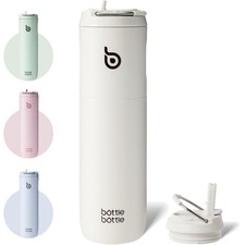 Isolierte Edelstahl Trinkflasche 750 ml mit Strohhalm, Griff - Auslaufsicher ...