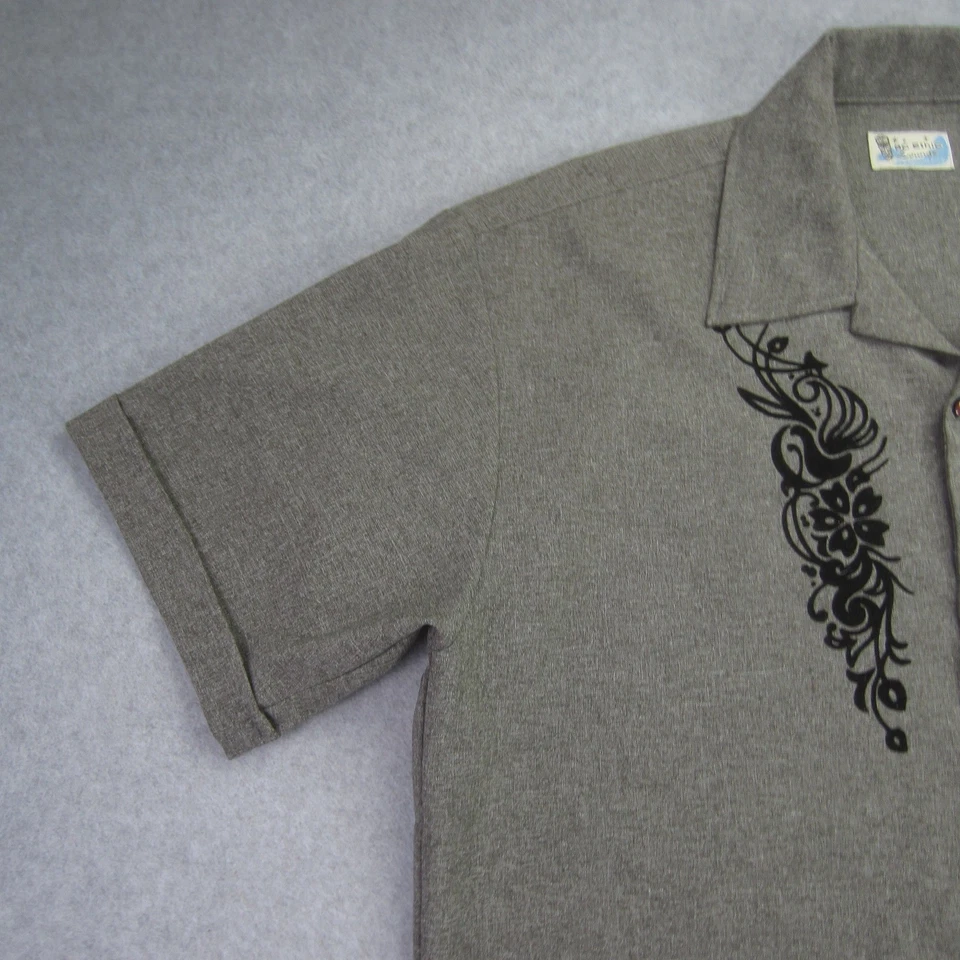 BC Ethic Lounge Shirt Mens XL Gray Short Sleeve Button Up Smooths Fit Tribal - Image 3 of 4