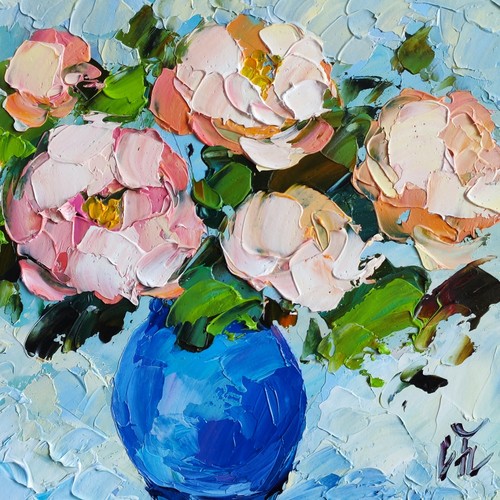 original oil painting Rose Peony vase flowers artwork Floral wall art 6*6 inch - Picture 6 of 13