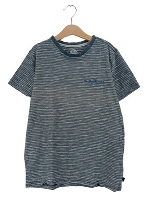 Quiksilver T-Shirt Damen Gr. 38 Grau Gestreift Kurzarm Baumwolle Logo-Print