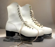 White Figure Ice Skates Patins Artistique Women's Girl Size9 With BoxMade In USA