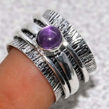 925 Silver Plated Spinner Natural Amethyst Ring US 7 Limited Edition Design GW