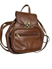 Brown Faux Leather Mini Backpack with Brass colored Hardware