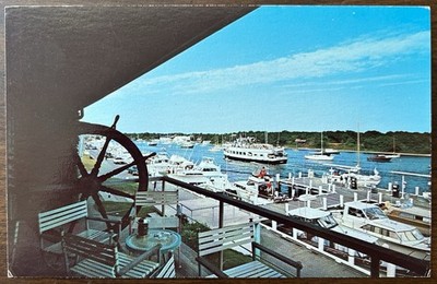 FALMOUTH MA MASS~View of Harbor Boat Yard & Crowded Ferry~1970's Postcard