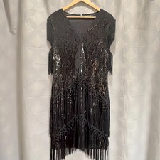 BABEYOND Black Sequin Fringed Flapper Dress 1920s Style Gatsby Party Women 3XL