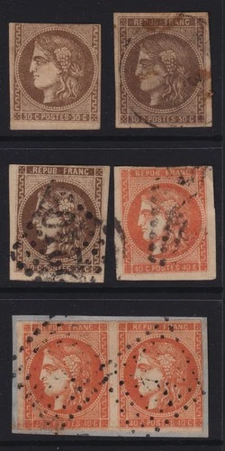 FRANCE 1870, BORDEAUX LOT  20c. - USED - 2nd STAMP WITH THIN