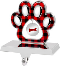 Dog Paw Christmas Stocking Holder, 3D Silver Metal Mantel Stocking Hanger for Ma