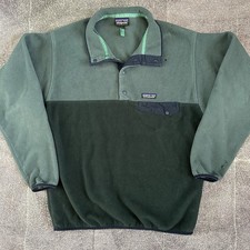 Men's Patagonia Synchilla Forest Green Blue Fleece Snap T Pullover Jacket Sz L
