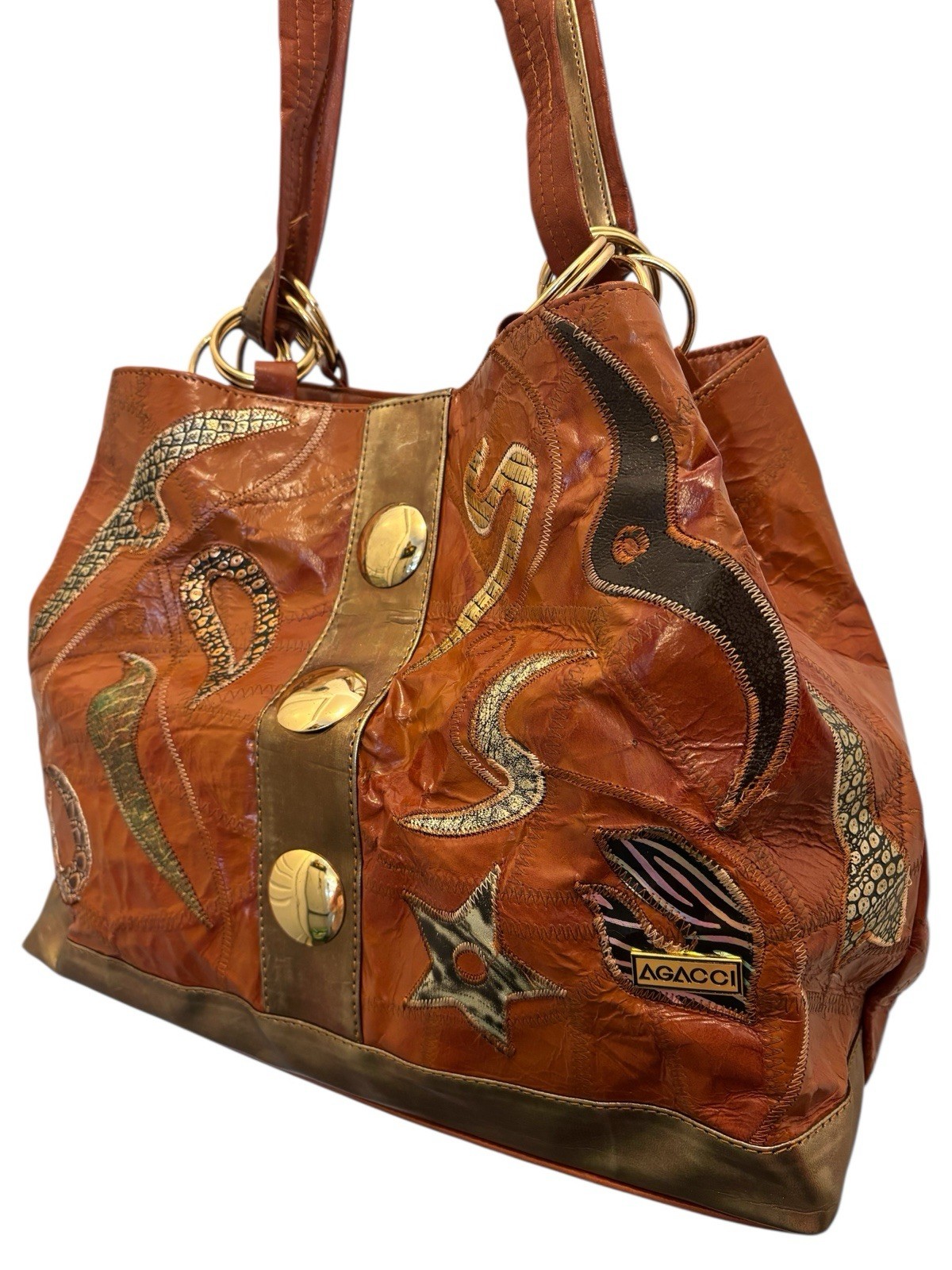 Vintage Leather Agacci Leather Patchwork Handbag - image 2