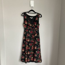 LK Bennett Silk Tea Dress Black Floral Knee Length Fit Flare Vneck UK 10