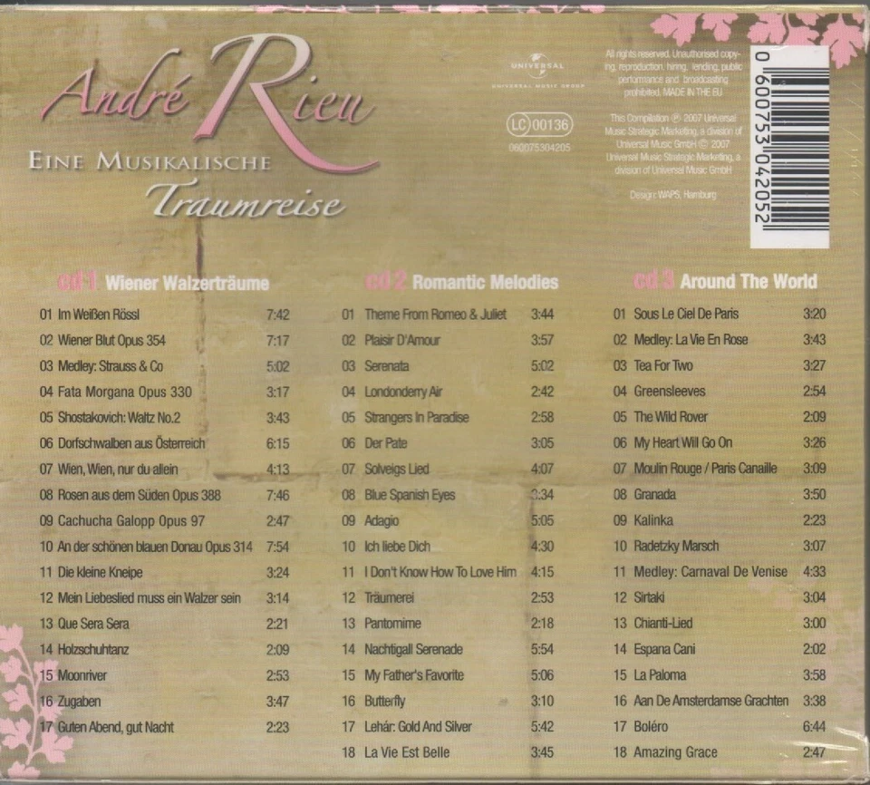 Andre Rieu Eine Musikalische Traumreise 3CD NEU Im Weißen Rössl Wiener Blut - Bild 2 von 2