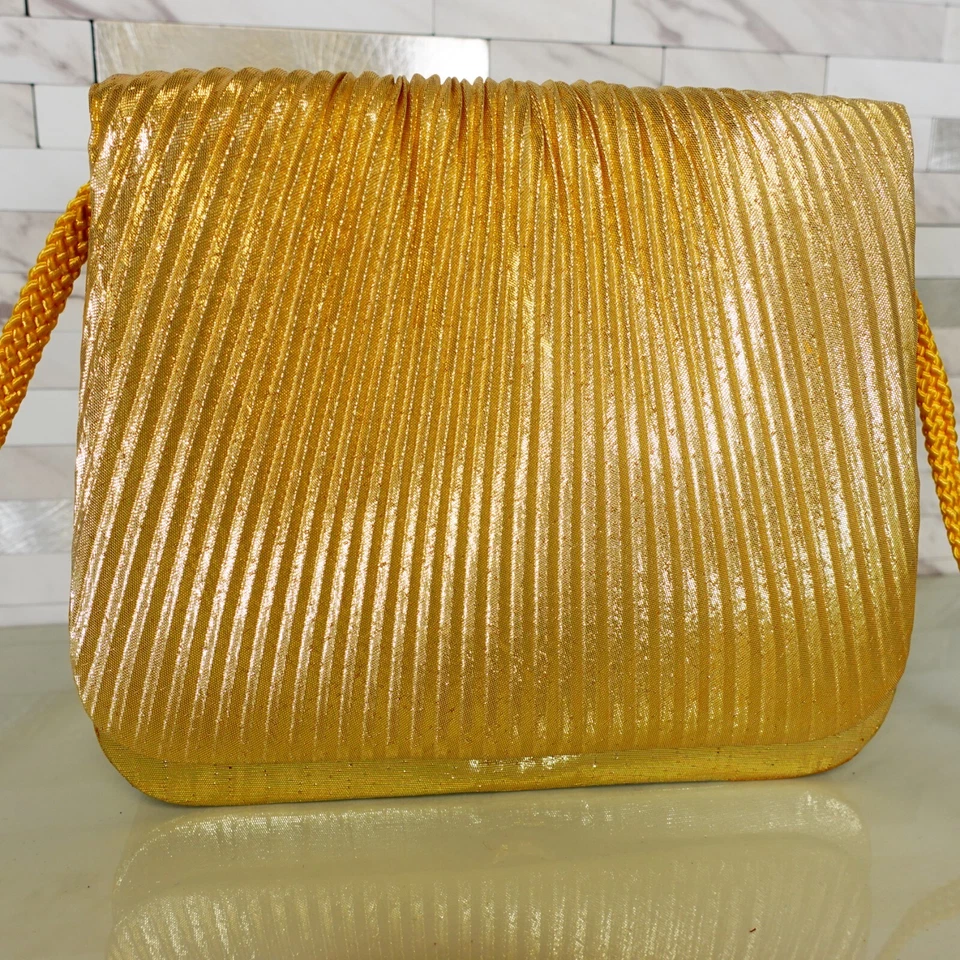 Carlo Fellini Purse Bag Evening Small Gold Formal Crossbody Sling Clutch Straw - Image 3 of 4
