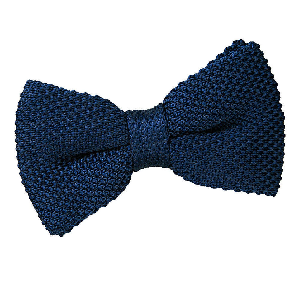 Navy Blue Mens Bow Tie Knit Knitted Plain Solid Casual Pre-Tied Bowtie by DQT