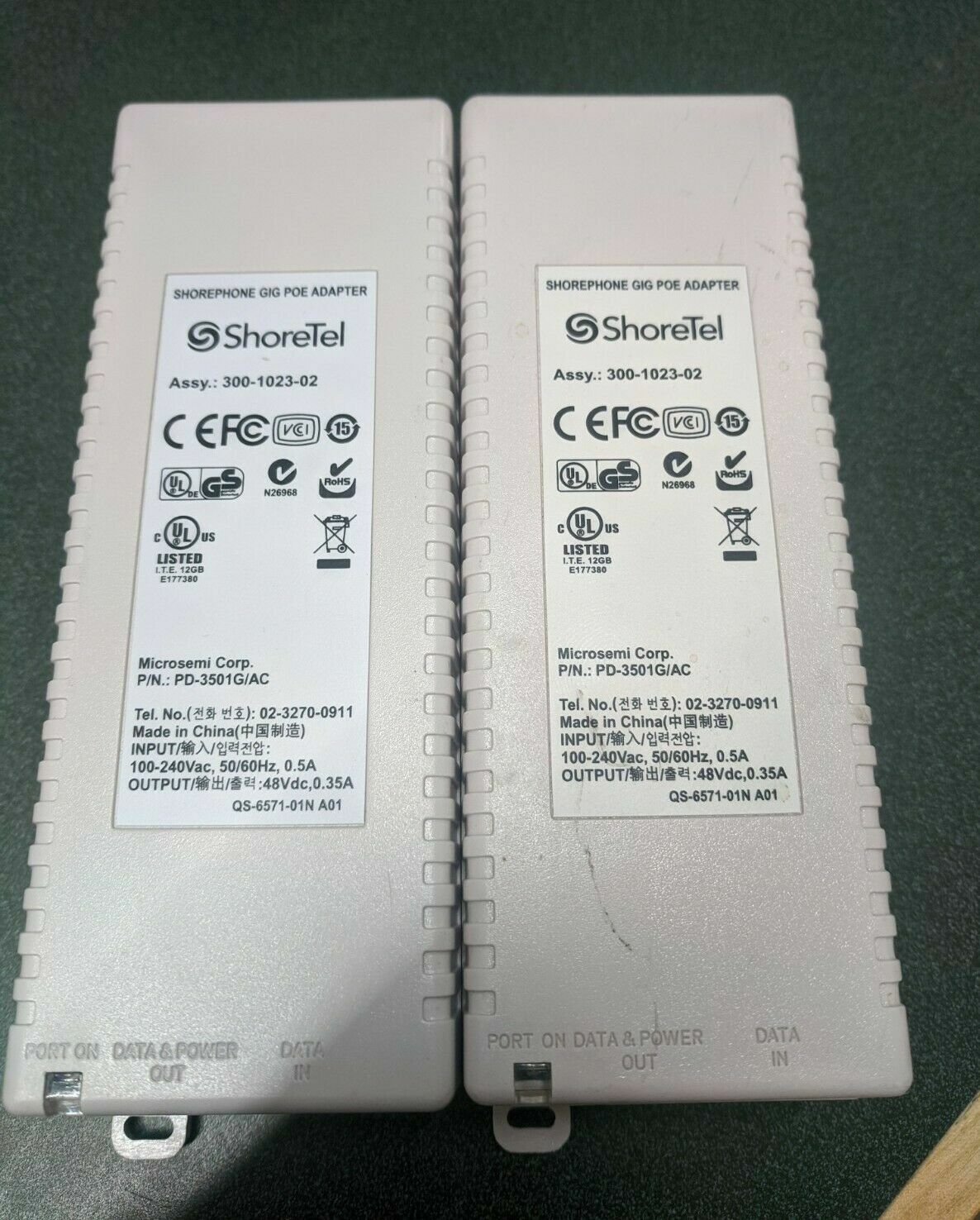 Lot of 2 - Shoretel PD-3501G/AC/300-1023-02 2x 48V 0.35A Gigabit PoE Adapter "A"