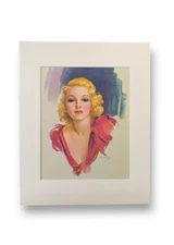 Vintage Art Deco print by Jules Erbit PinUp blond model in red dress