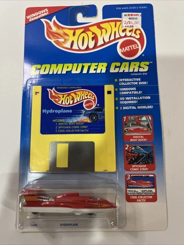 HOT WHEELS COMPUTER CARS HYDROPLANE, + FLOPPY DISK, NEW ON CARD #15456  VINTAGE!