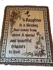 Tapestry Woven Throw/Blanket "Daughter" Message Floral Pattern Fringe 64"x 52"