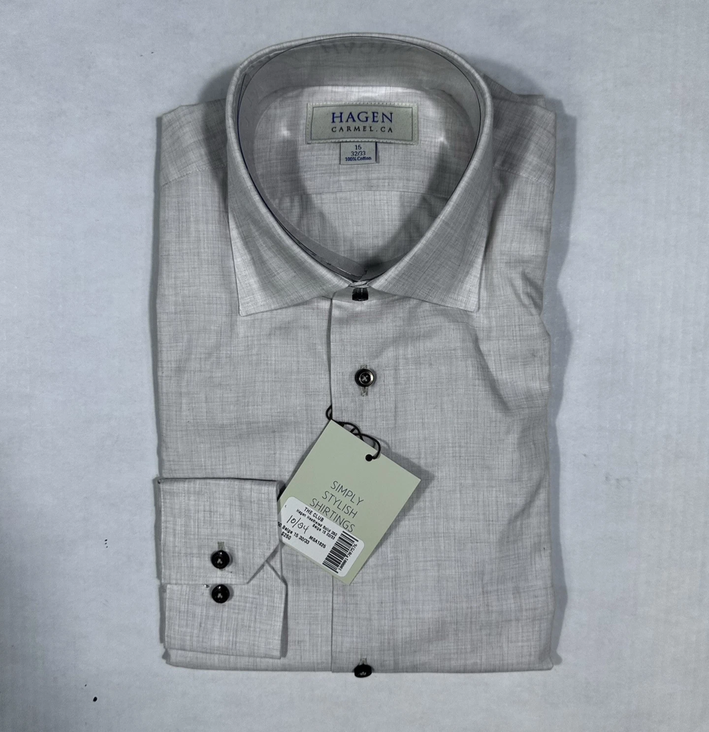 $250 New HAGEN CARMEL Men’s Medium M Causal Beige L/S Linen Button Front Shirt