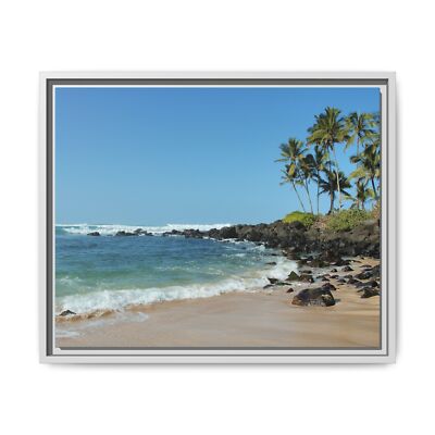 Hawaii Sandy Beach Palm Trees Blue Water Ocean View Framed Canvas Travel Print