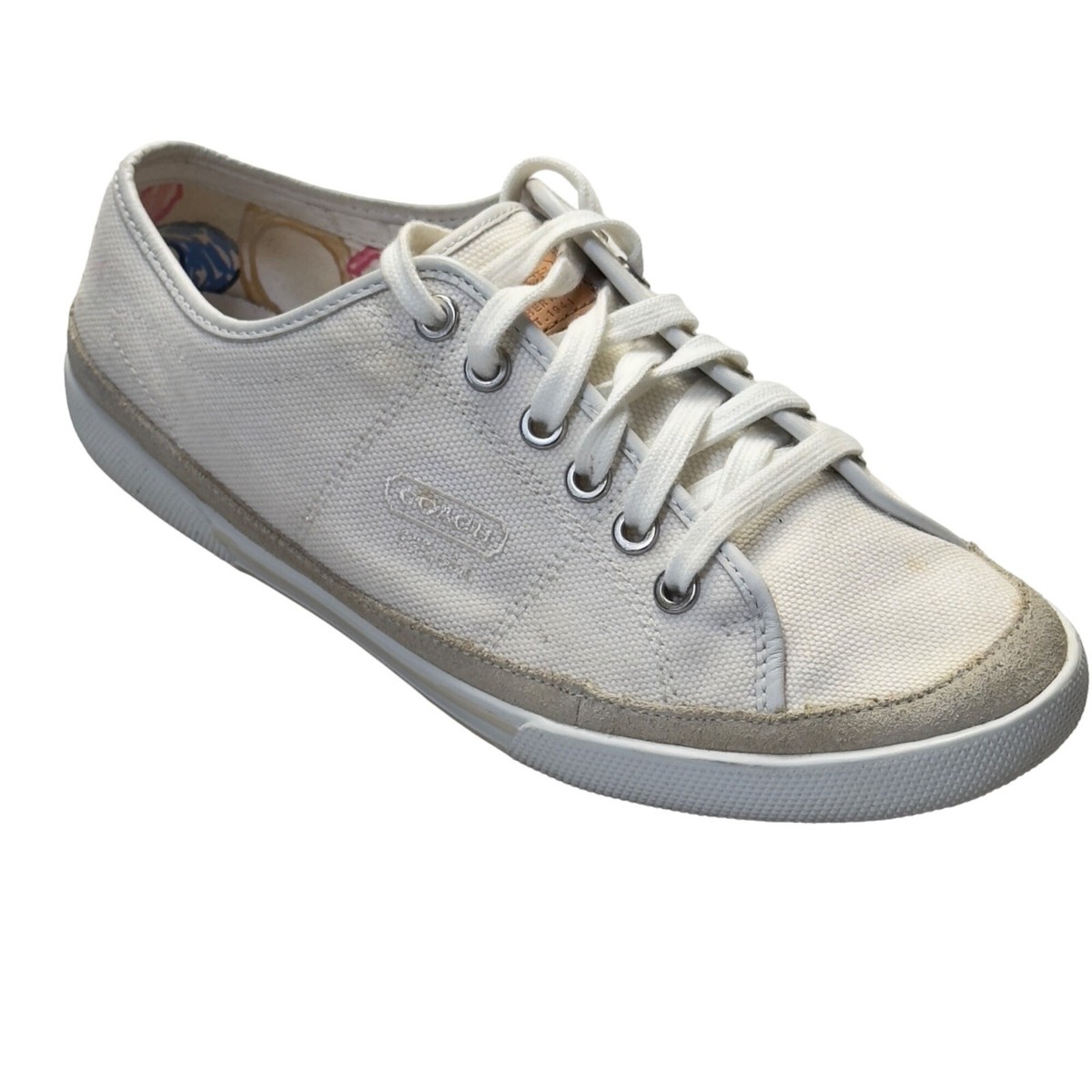 Women's Shoes COACH White Canvas Suede Sneakers Size 1/2M UK - Main Image