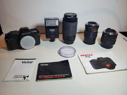 PENTAX P3N 35mm CAMERA , MANUAL, (3) LENS, FLASH **PARTS** - 第 1/12 張圖片
