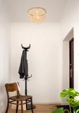 Flush Mount Chandelier Ceiling 4 Light Fixture Shabby Beige Chic Wood Beads 16"