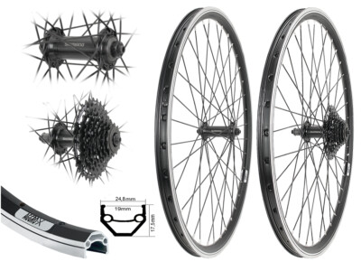 LAUFRADSATZ 26'' MTB Laufrad Hohlkammer Shimano 19-559 V-BRAKE + 8-fach Kassette