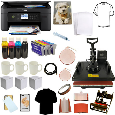 5 in1 Sublimation Ink Heat Press Epson Printer Tshirts Mug Plate Hat Startup Kit
