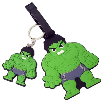 Hulk Green Rubberized Plastic Luggage Name Tag ID Holder with Keychain