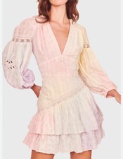 NWT LoveShackFancy Ruffle Mini Dress Abitha Tie Dye Embroidered Cotton sz M