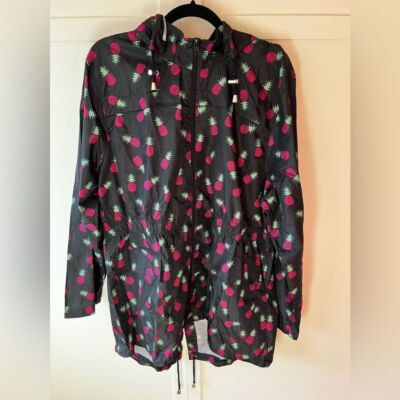 Brave Soul Women's Black Pineapple Raincoat Jacket Zip Size 16
