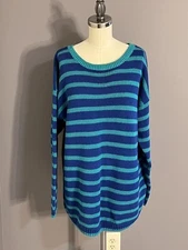 Sostanza Contemporary Pullover Sweater Women’s M Ramie/Cotton Blue/Green Stripes