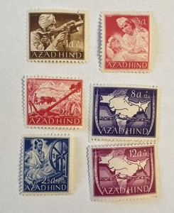 6 RARE Stamps - Germany India - WWII - Azad Hind Legion - MNH