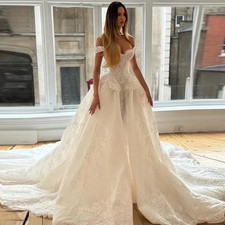 Luxury Wedding Dress Lace Corset Sleeveless A-Line Off Shoulder Bridal Gowns