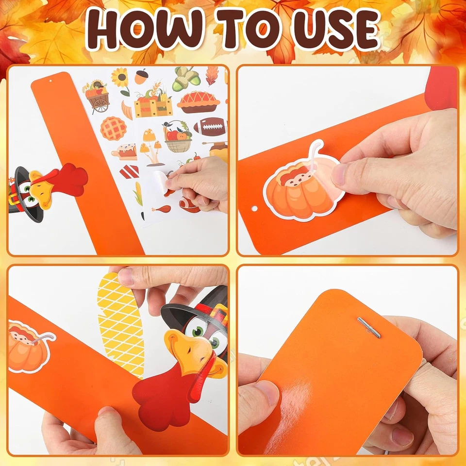 Kits de Artesanía de Acción de Gracias - Paquete de 12, Coronas de Pavo de Papel Ajustables Sombreros con Stic Foto 3 de 4