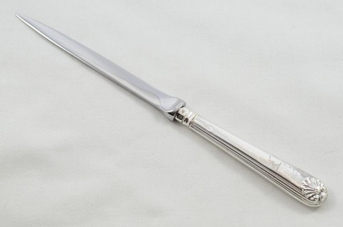 RARE Antique Solid Sterling Silver Handled Letter Opener Thread & Shell 1850 - Picture 2 of 6