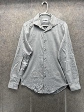 Calvin Klein Dress Shirt Mens 15.5 34/35 Gray Check Slim Fit Long Sleeve
