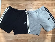 Lot Of 2 Adidas H20849 Fleece Men's 3-Stripes Shorts Large Black And Grey Shorts