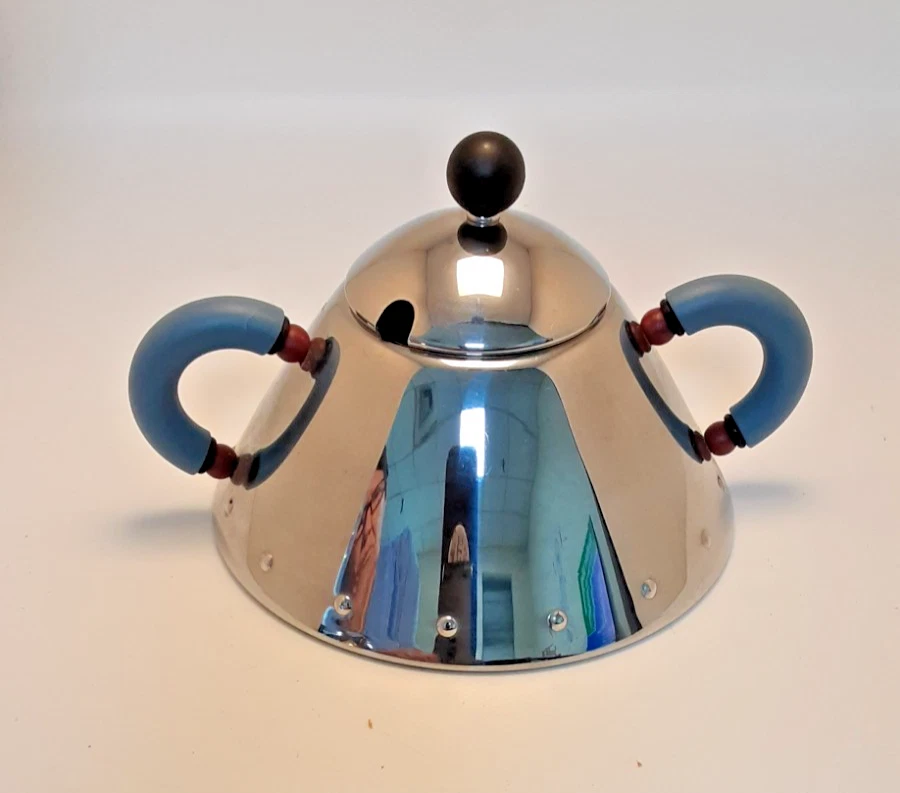 Crema y azucarero Michael Graves para Alessi con bandeja asas azules Inox 18/10 Foto 4 de 4