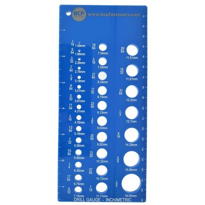 Drill Bit Gauge | 32 Sizes from 1/16'' to 3/4'' (BCP677) 