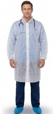 50 Pack White Disposable Protective Visitor Coats - Non-Woven PPE Tape Closure