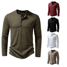 Men's T Shirts Long Sleeve T-shirt Mens Henley Neck Casual Daily Wear Basic Tops