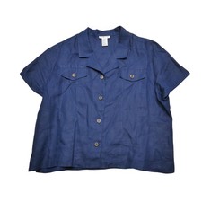 Talbots Shirt Womens 20 Navy Blue 100% Linen ...