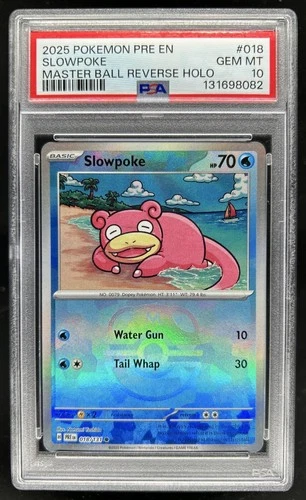 2025 Pokemon Prismatic Evolutions Slowpoke Reverse Master Ball #018/131 PSA 10