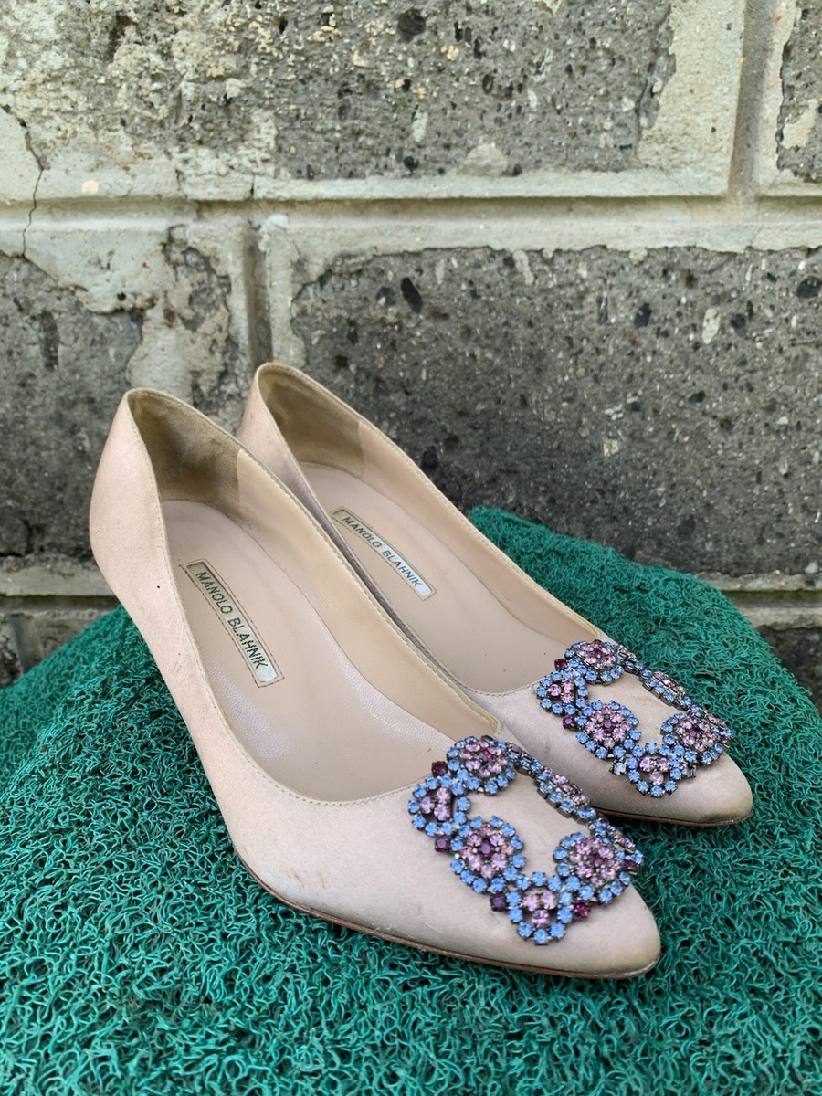 Manolo Blahnik Hangisi Glitter Crystal Embellished Ballet Flats