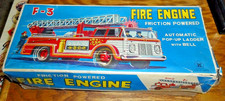 RARE 1950s F-3 Kokyu Japan FIRE ENGINE LADDER TRUCK Power Friction Tin Toy  BOX