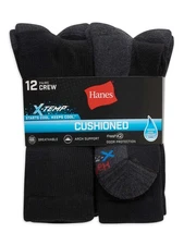 Hanes Men's X-Temp Cushioned with Arch & Vent Crew Socks, 12 Pack