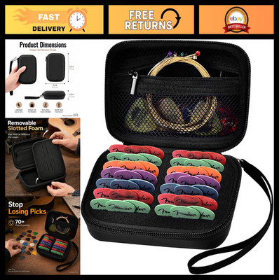 70+ Guitar Pick Holder Case, Universal Organizer for Picks, Capo & Strings - Bla